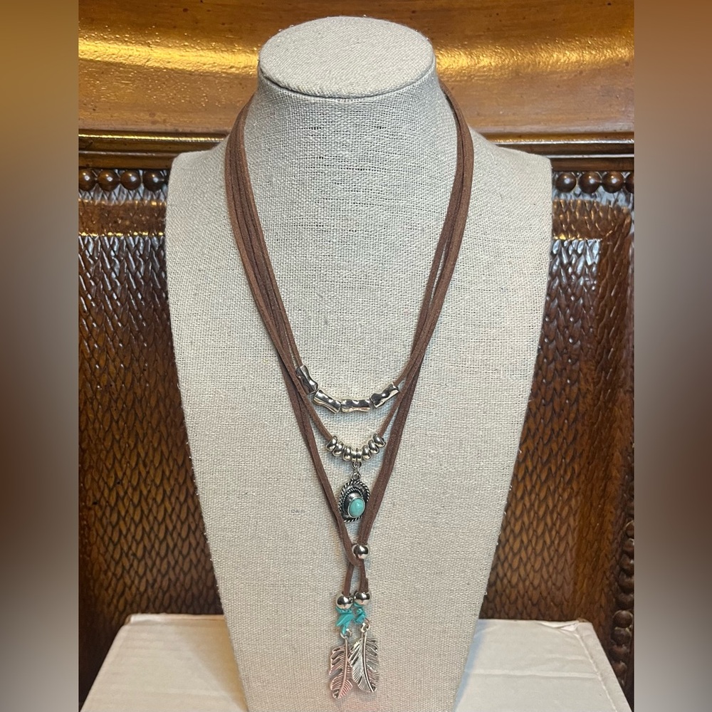 Bohemian Brown and Silver Necklace with Turquoise Accents